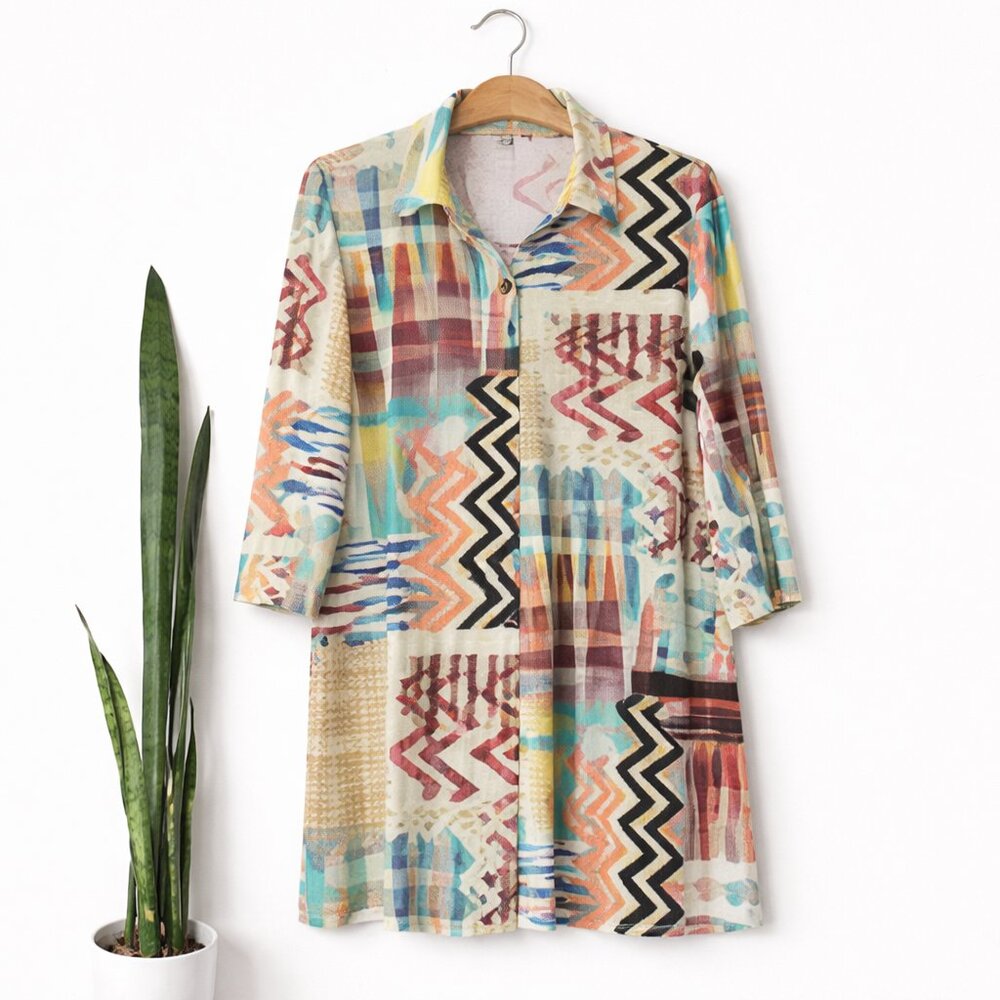 VINTAGE | Vivian Wong Abstract Design Geometric Blouse Top - Extra large